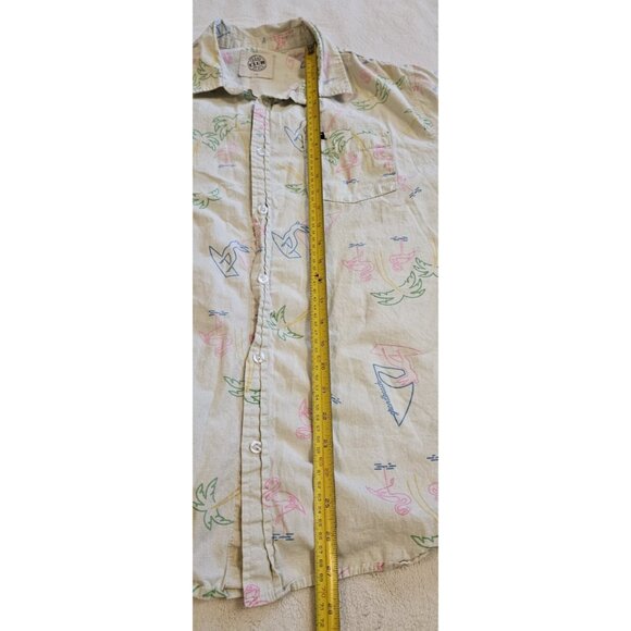 Grand Beach Club Hawaiian Button Up Shirt Mens Large Flamingo Surfer Palm Tree - Picture 6 of 8